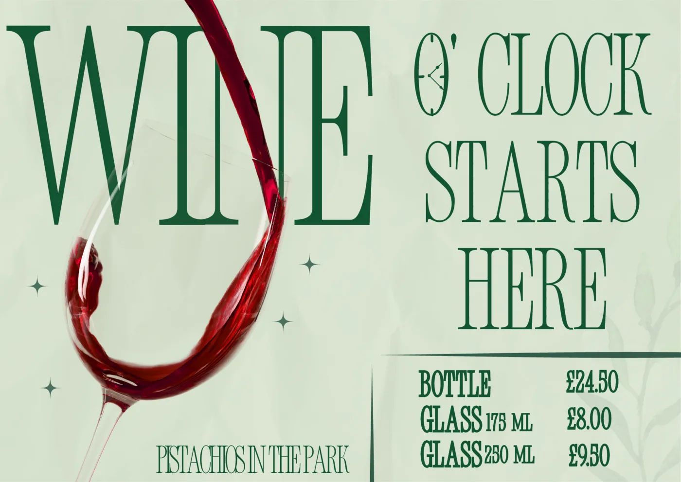 Wine o'clock graphic with glass and bottle prices