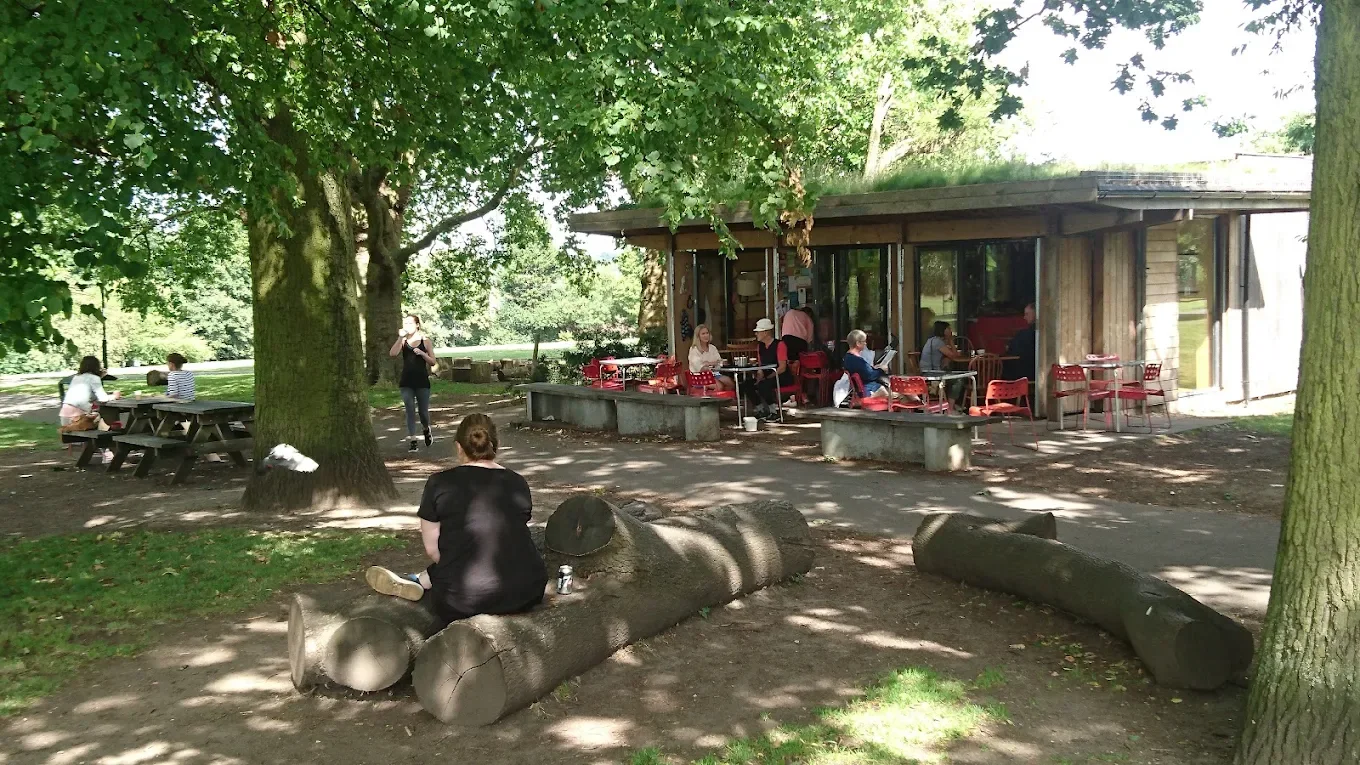 Outdoor terrace tables under the trees